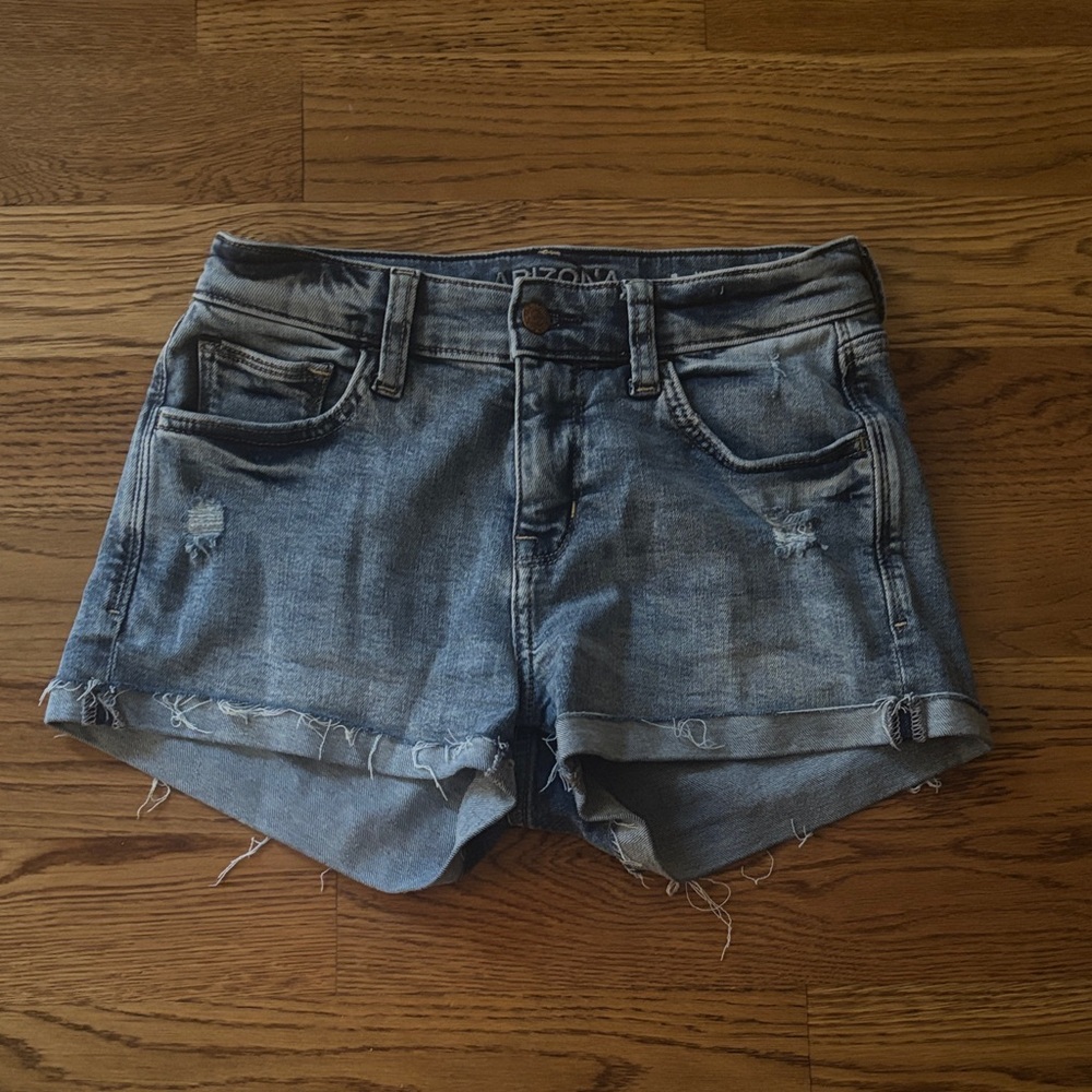 Arizona Jean Company Women's Frayed Denim Shorts - Blue